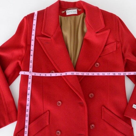 Vintage Ashley Scott Red 100% Pure Wool Button Down Peacoat Winter Coat - Picture 6 of 16
